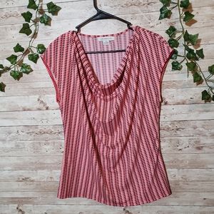 Liz Claiborne Pink Black Pattern Style Loose Neck Shirt Top LC Office Work